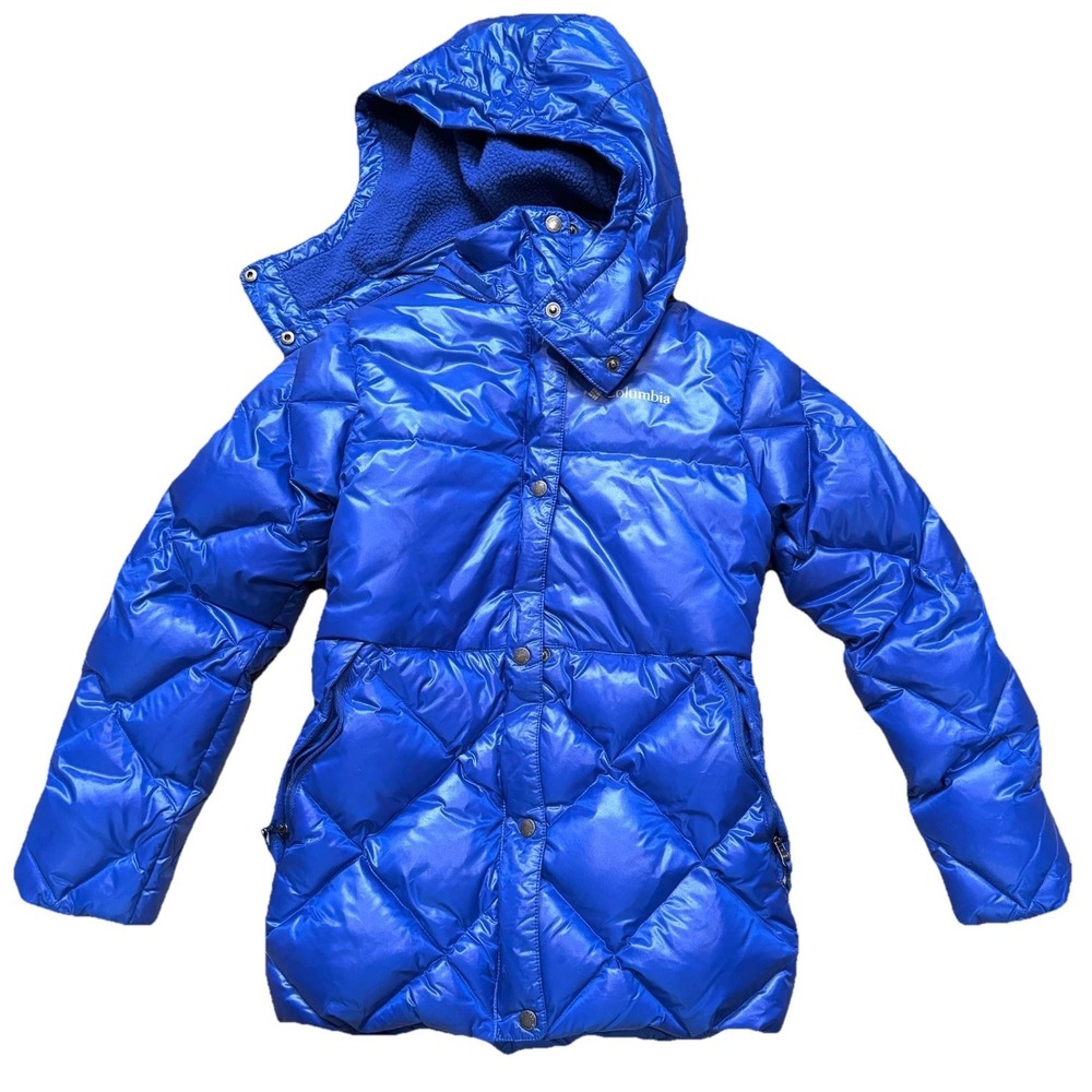 Columbia Forest Park Jacket Girls Small 7/8 Years Blue Duck Down Removable Hood